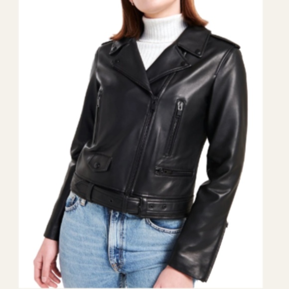 Leather Biker Jacket with Matte Black Hardware from Ena Pelly - Picture 3 of 14